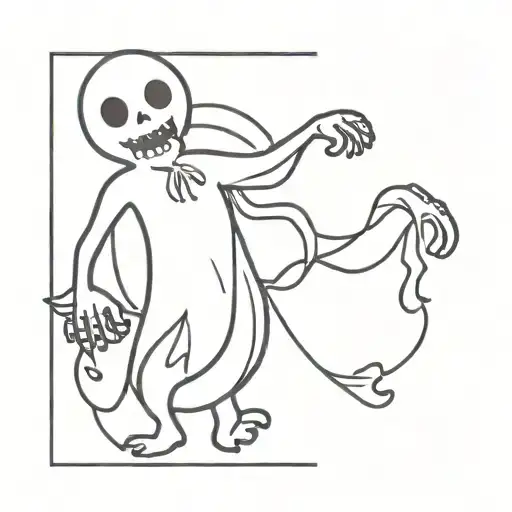 Cartoon Ghost Dancing With A Skeleton
