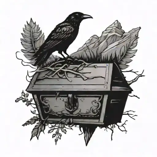 A Coffin On A Hill Small Crow On Top With