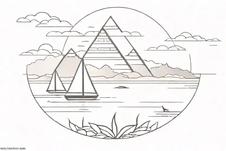 Egyptian Pyramid Boat In The Background Of The Nile River