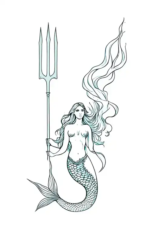 Mermaid With Trident Intertwined