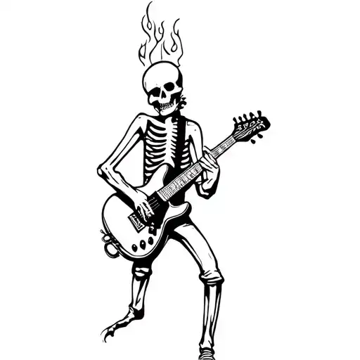 Skeloton Playing An Electic Guitar With Flames