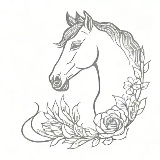 Horse And Flowers Blooming