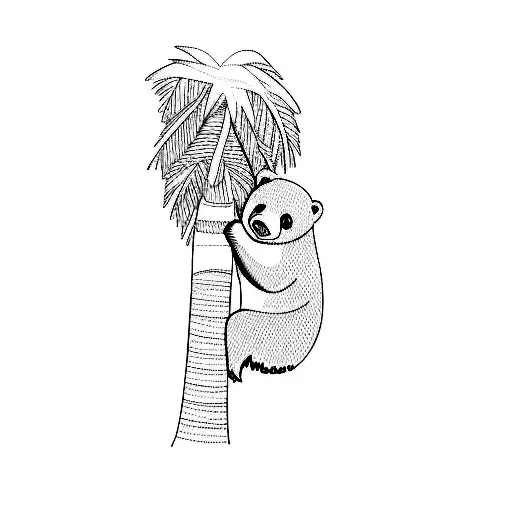 A Black Bear Climbing A Palm Tree