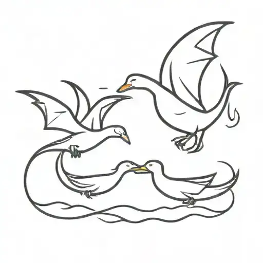 Dragon And Duck Flying Beside Each Other