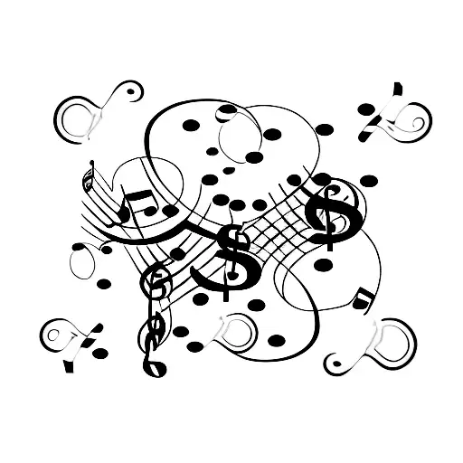 A Minimalist Tattoo Design Of A Money Sign Made Out Of Musical Instruments