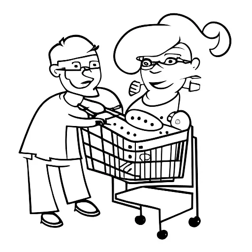 Son And Mom Taking Groceries In Bags Walking