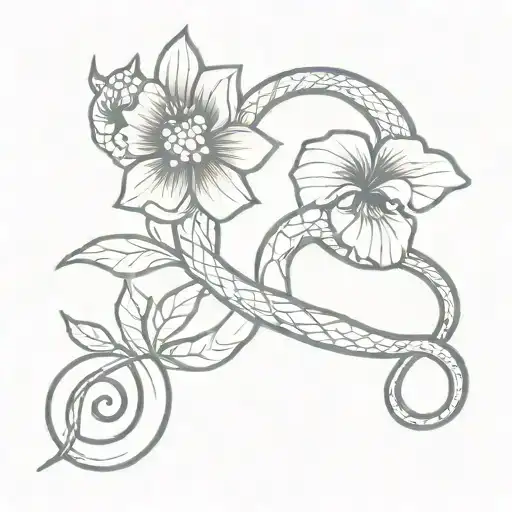 Snake And Violet Flower
