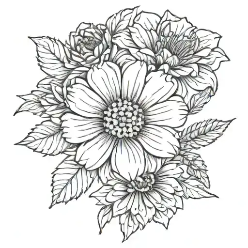Marigold Flower With Honeysuckle Flowers Tattoo Design