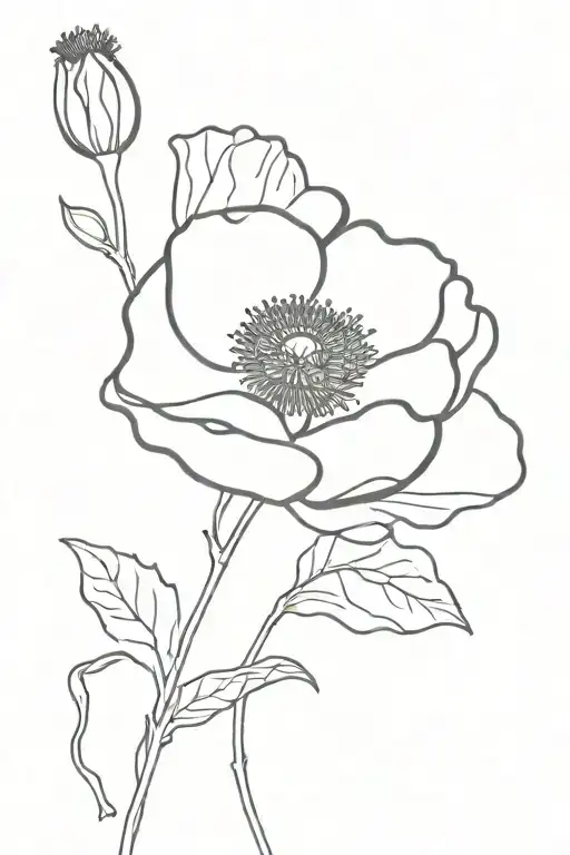 Poppy And Rose With Interwoven Stems Tied Together