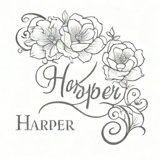 Harper Name Tattoo With Flowers