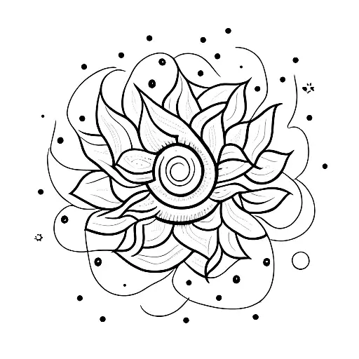 A Minimalist Tattoo Design Of A Sunflower With Stars In The Background