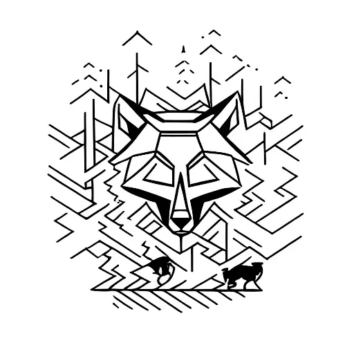 Redwood Forest With Small Wolf And Black Birds