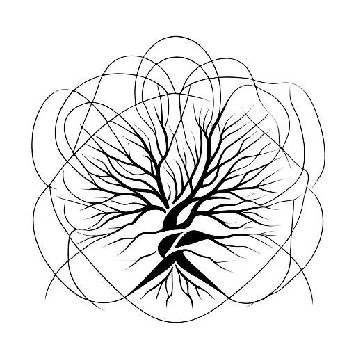 A Minimalist Tree Of Life With Intertwined Branches Representing Relationships And Health Lifestyle