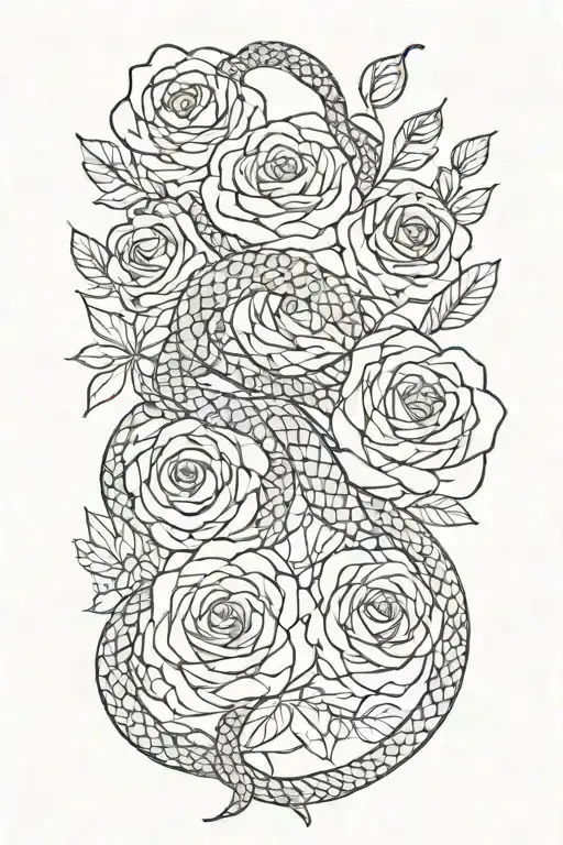 Snake And Roses Intertwined