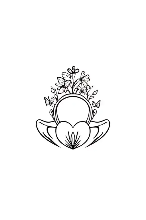 A Claddagh Ring Design With Elements Of Nature Like Flowers And Butterflies