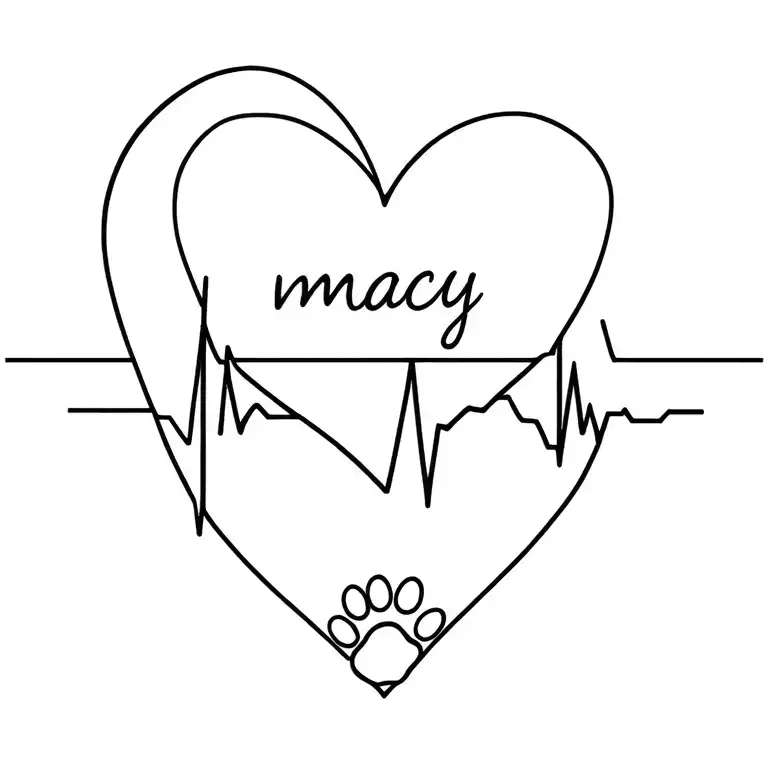 Heart Followed By Heartbeat Line Then The Word Macy Heartbeat Line And Dog Paw