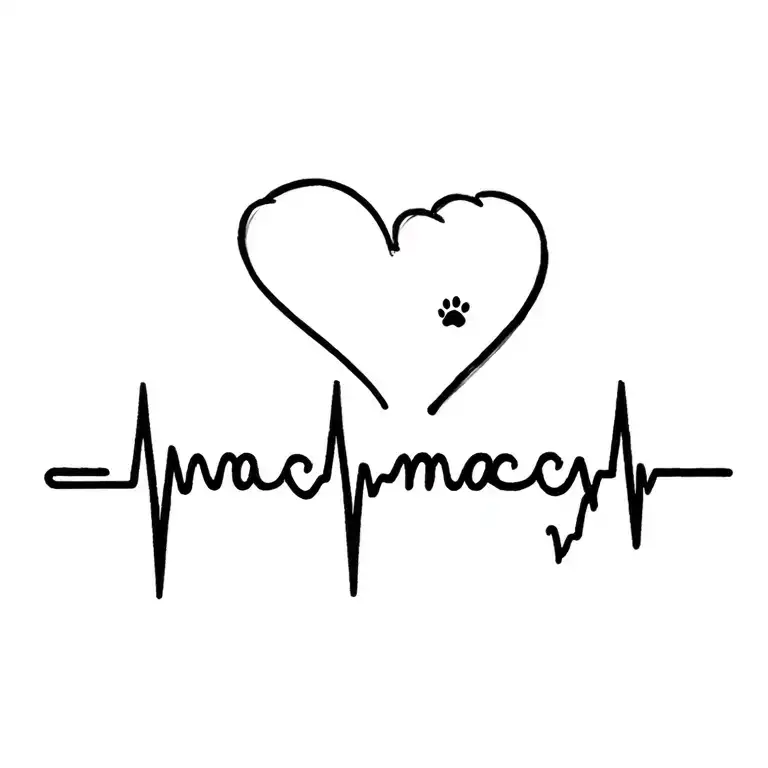 Heart Followed By Heartbeat Line Then The Word Macy Heartbeat Line And Dog Paw