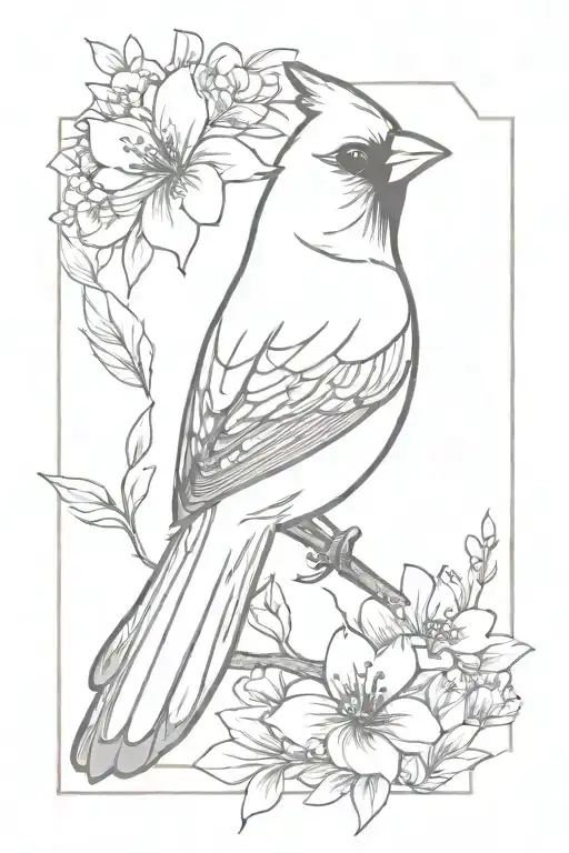 Small Female Cardinal With Flowers On Waist