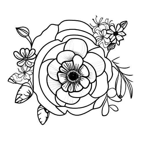 Thin Line Coffee Cup And Spring Flowers