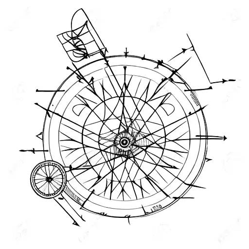 A Bicycle Wheel With Arrows Around Indicating Cardinal Directions