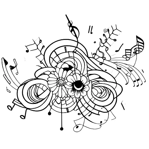 A Beautiful Bouquet Of Flowers With Musical Instruments Intertwined