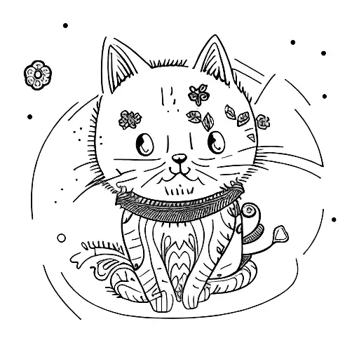 A Curious And Playful Cat Exploring A Lush Green Forest Filled With Vibrant Flowers And Tall Trees