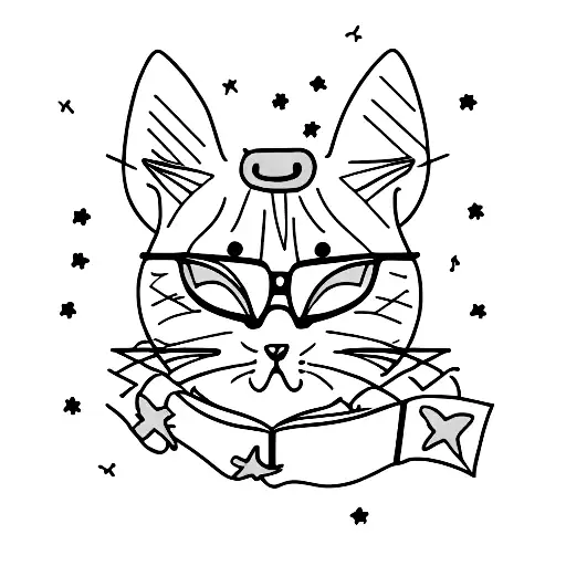 Cat With A Book And Stars