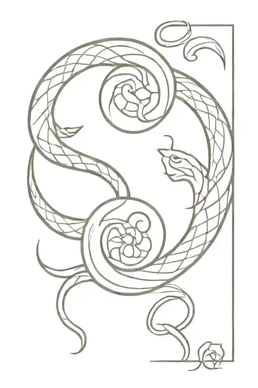 Paired Tattoo For A Couple With The Image Of A Snake And Yin Yang