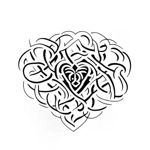 Create A Minimalist Tattoo Of A Persian Symbol Of Love Intertwined With Calligraphy