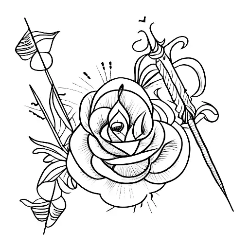 A Sketch-style Design Of A Bohemian Arrow With A Trail Of Irises And Roses Behind It