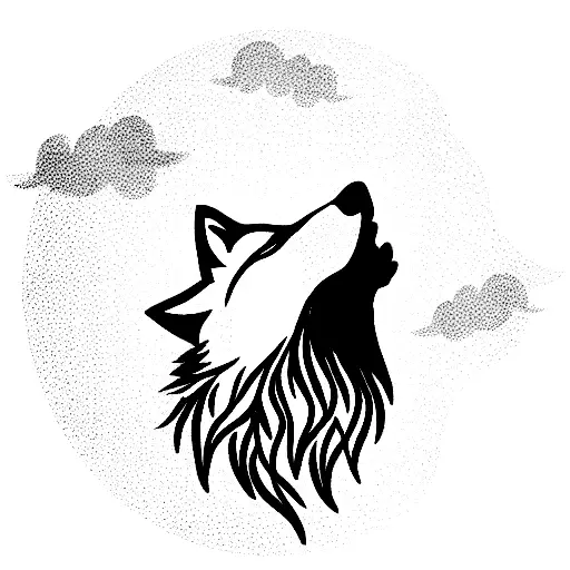Wolf Howling At The Moon That Is Covered From A Cloud