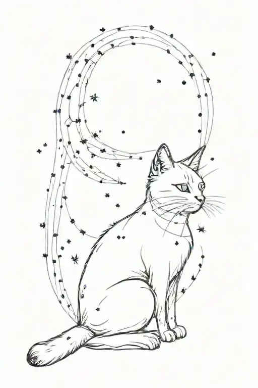 Cat Made Out Of Constellations Playing With The Moon