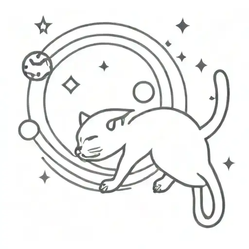 A Minimalist Design Of A Cat Playing With A Planet