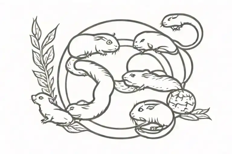 1 Snake In A Circle With 4 Guinea Pigs