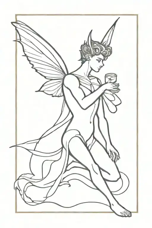 Silhouette Of A Male Fairy In Clothes With Wings And Pointed Ears Without Hands