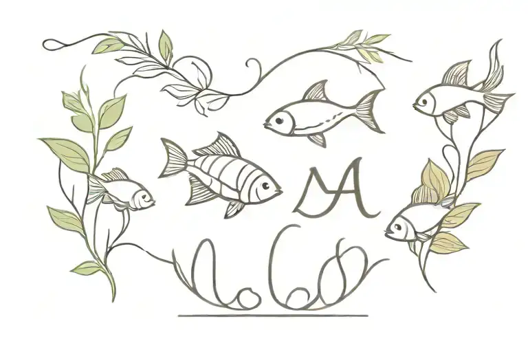 Signs Aquarius And Fish With Leaves