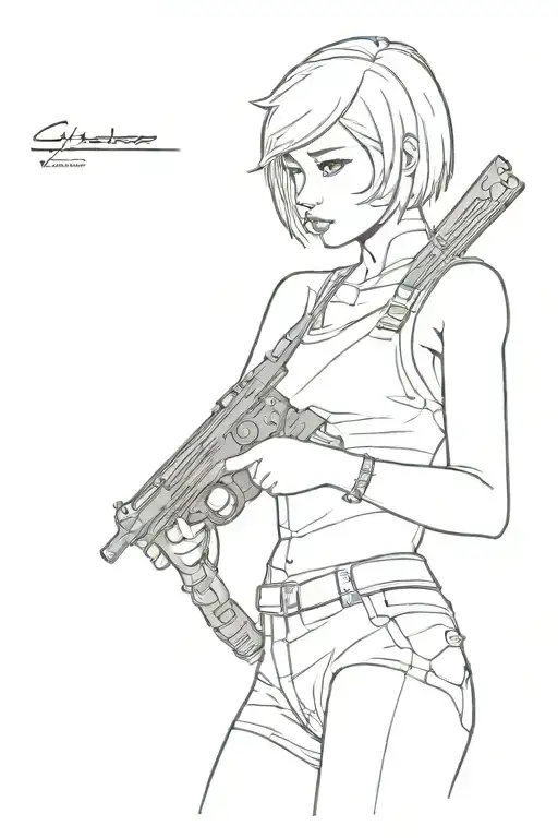 A Warrior Girl With Short Hair Is Holding A Gun