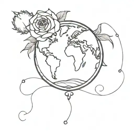 World Globe With Roses And Scottish Thistle Intertwined