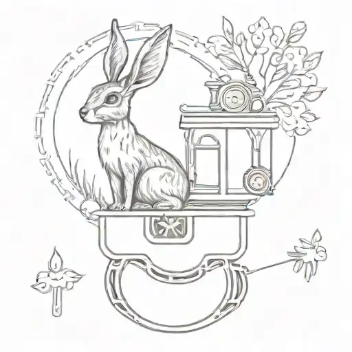 Hare On The Back Of A Steam Engine Train Holding A Lollipop With A Baby Deer Close By