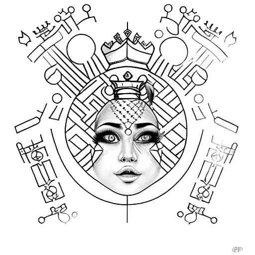A Detailed Portrait Of A Chess Queen And Pawn In A Dotwork Style