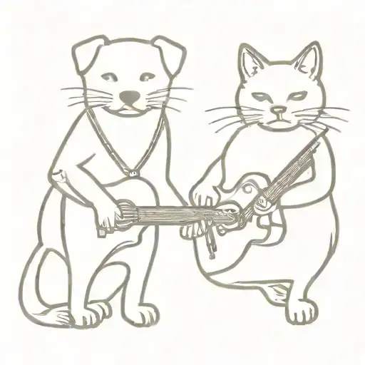 Shitzhu Dog And Cat Playing Guitars