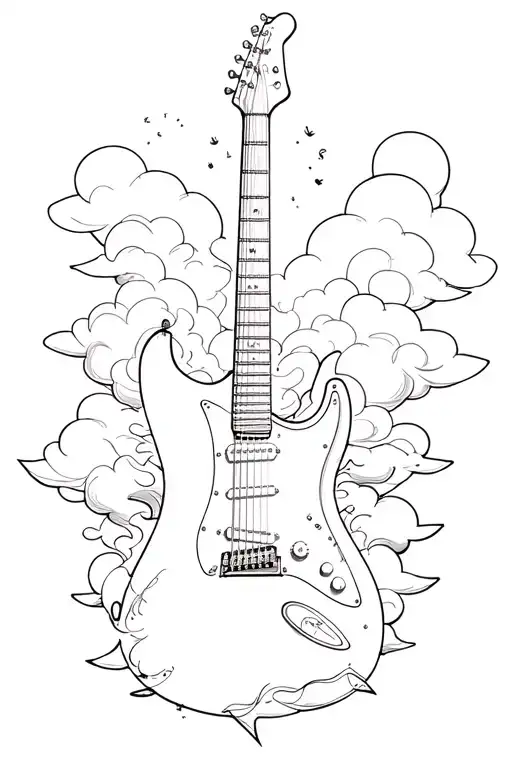 Electric Guitar Transforming Into Clouds Floating
