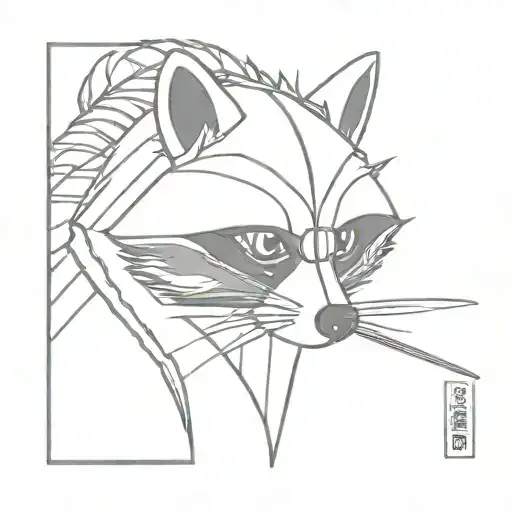 Raccoon Samurai Outline Minimalist