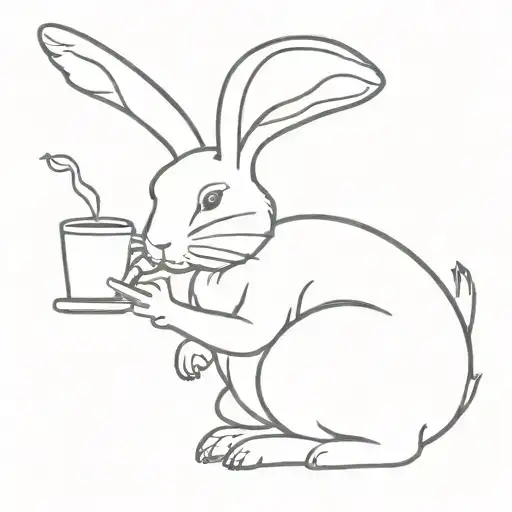 Rabbit Smoking A Cigarette And Drinking Coffee