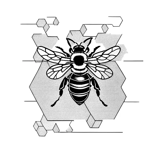 Bee With Honeycomb Background