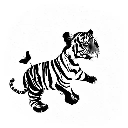 Baby Tiger With Butterfly With The Date 11 December 2020 Written