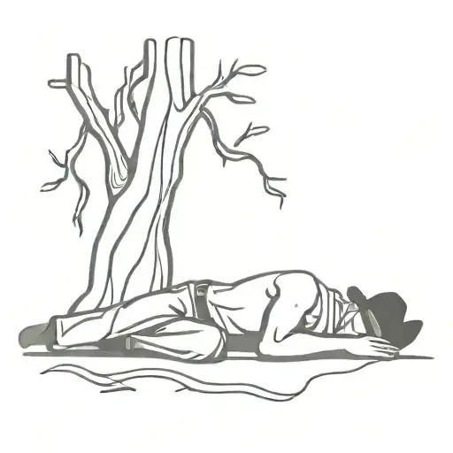 A Cowboy Sleeping Against A Tree