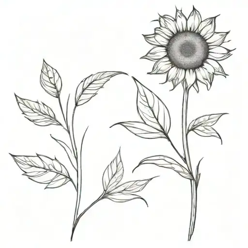 A Minimalist Tattoo Design Of A Stylish Paintbrush With A Sunflower As The Bristles