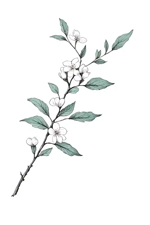 One Flowering White Myrtle Branch