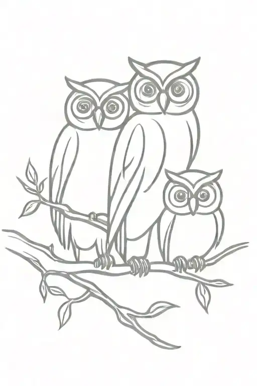 3 Owl Perched On A Branch